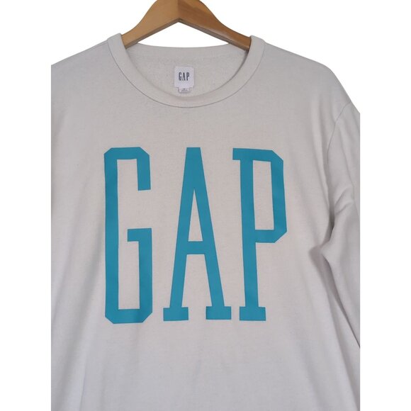 Gap Sweatshirt Mens M White Blue Spell Out Retro Preppy Beachy Pullover - Picture 2 of 8